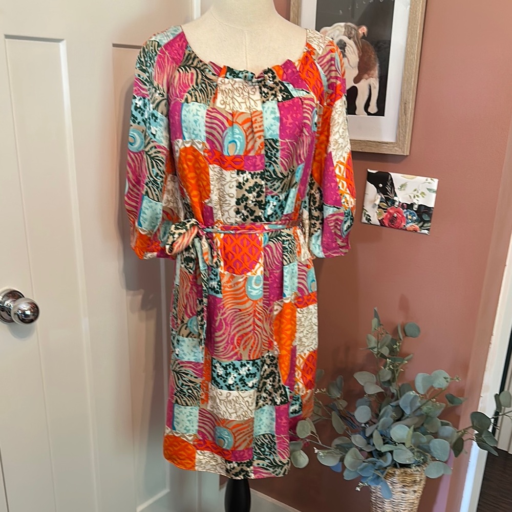 Lilly Pulitzer Keating Patchwork Silk Lined Tie W… - image 1